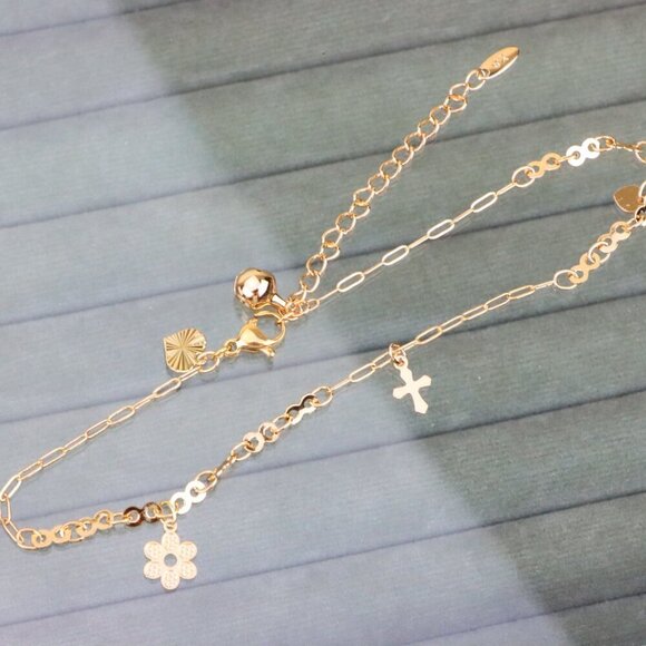 "Rose Gold Anklet with Cross & Flower Charms, XPAL1164 - Picture 12 of 12